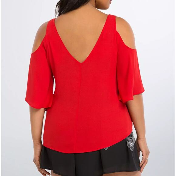 Torrid Georgette Cold Shoulder Top Flowy Blouse Size 3 Plus Size 3X  22-24 Red - Picture 2 of 11